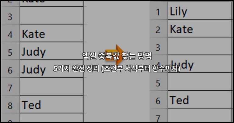 엑셀 중복값 찾는 방법 5가지 완전 정리 (조건부 서식부터 함수까지)