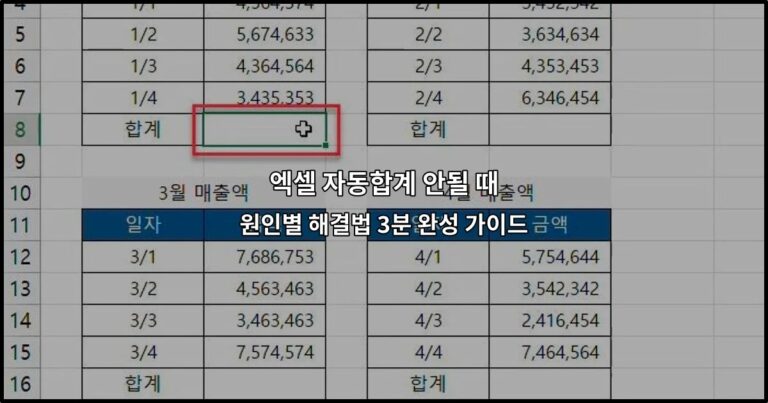 엑셀 자동합계 안될 때 원인별 해결법 3분 완성 가이드