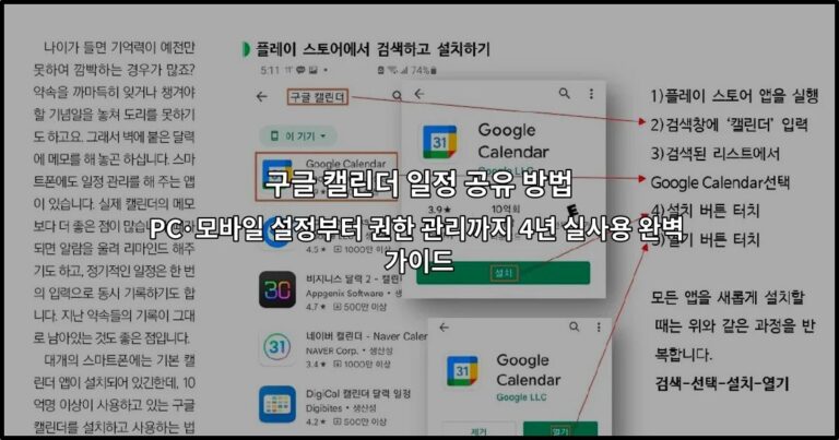 구글 캘린더 일정 공유 방법 PC·모바일 설정부터 권한 관리까지 4년 실사용 완벽 가이드