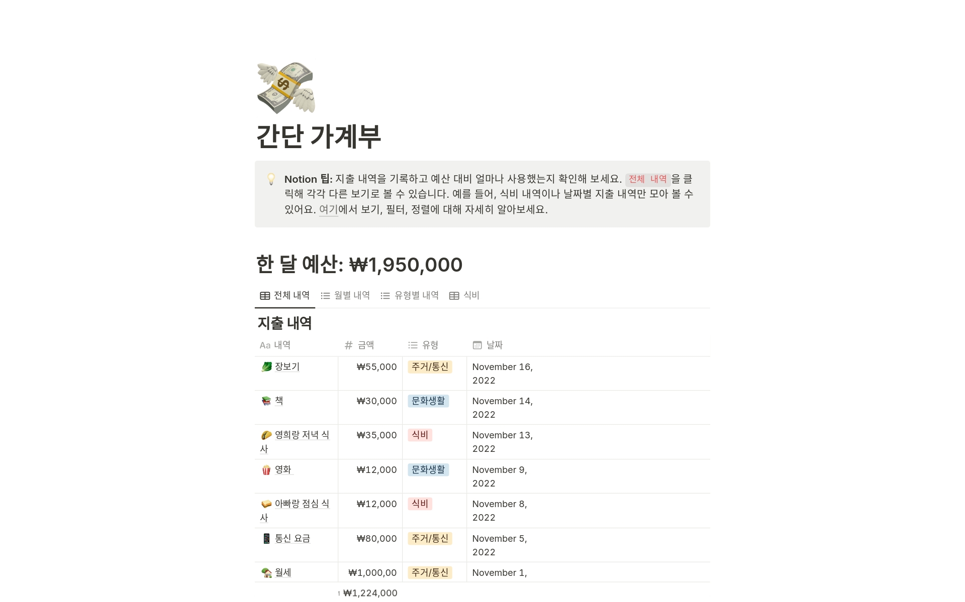 노션 가계부 템플릿 직접 만든 후기와 구조 설명 관련 이미지 2